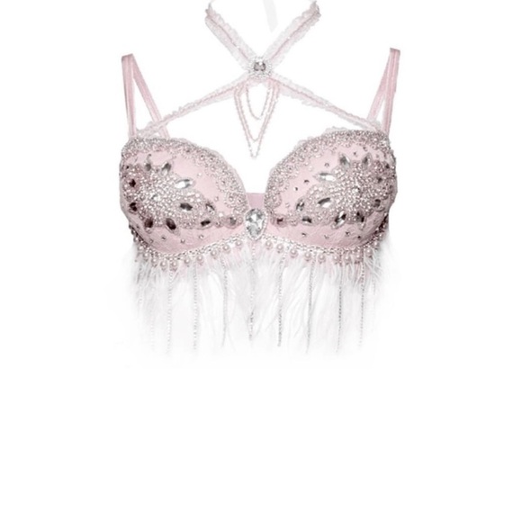 Embellished Pink Bra with Feather Details - Picture 1 of 2